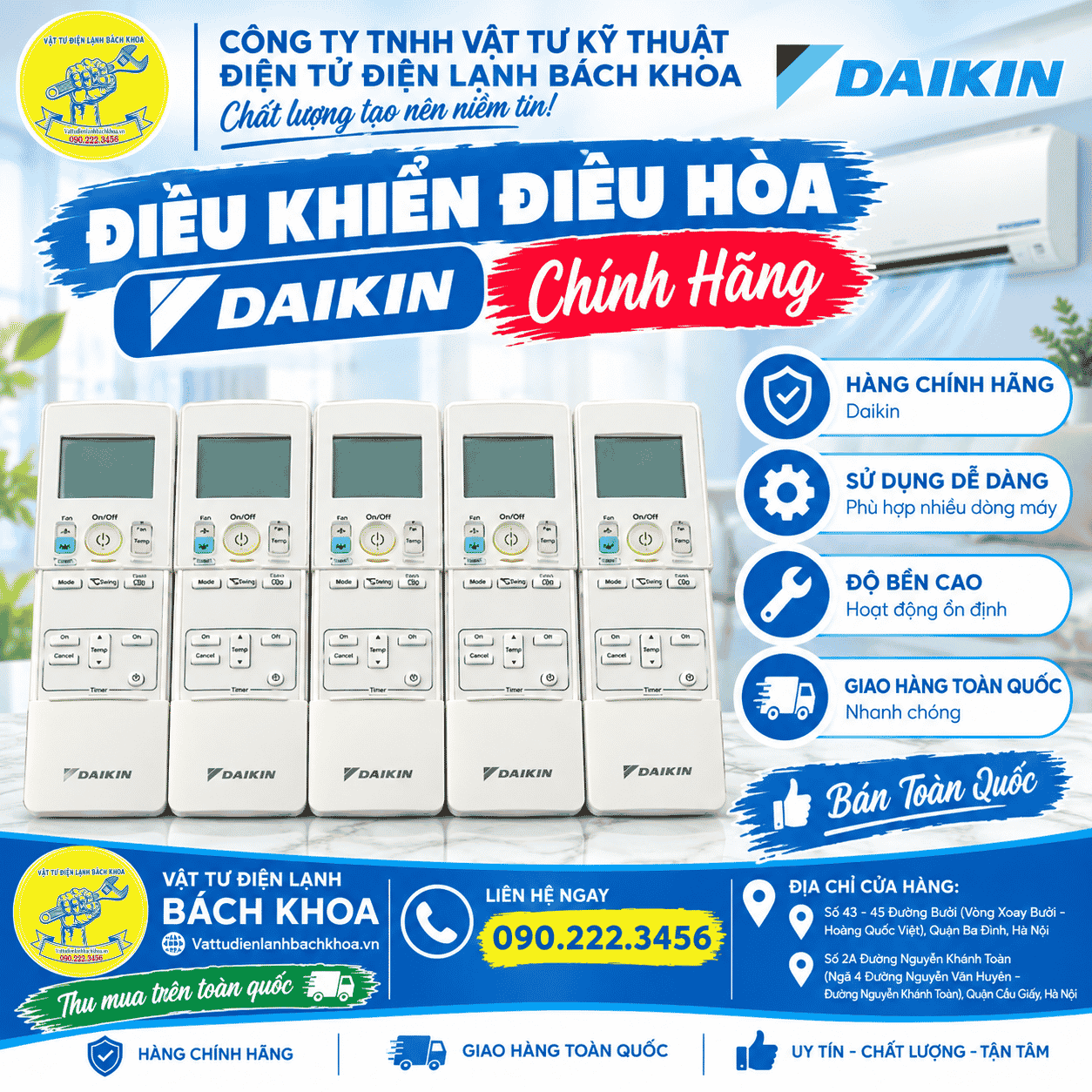 Điều khiển điều hòa Daikin chính hãng 0902223456