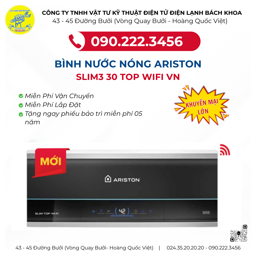 Bình nóng lạnh ARISTON SLIM3 30 TOP WIFI VN