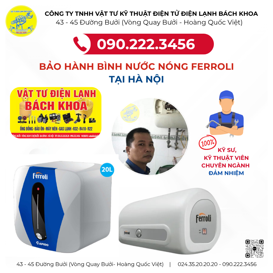 BẢO HÀNH BÌNH NƯỚC NÓNG FERROLI TẠI HÀ NỘI - 090.222.3456