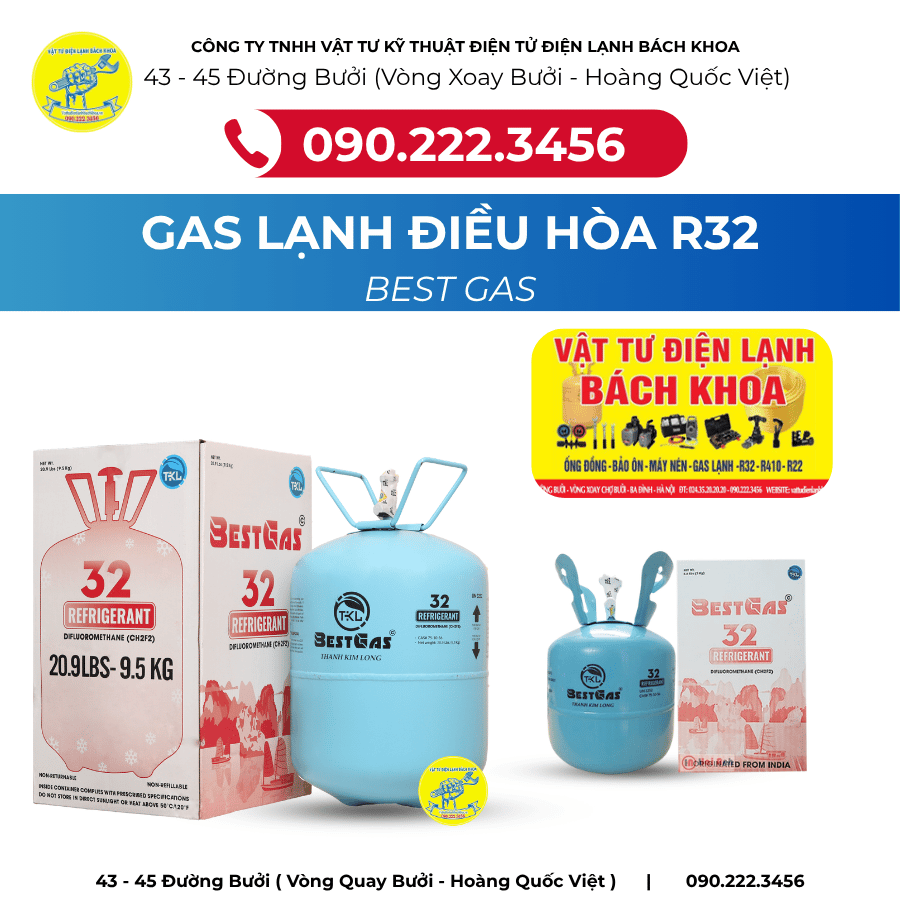 Gas lạnh điều hòa R32 Best Gas (Bình 9.5kg) 090 222 3456