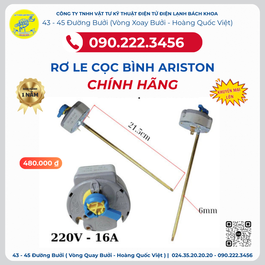 RƠ LE CỌC BÌNH ARISTON CHÍNH HÃNG - 090.222.3456