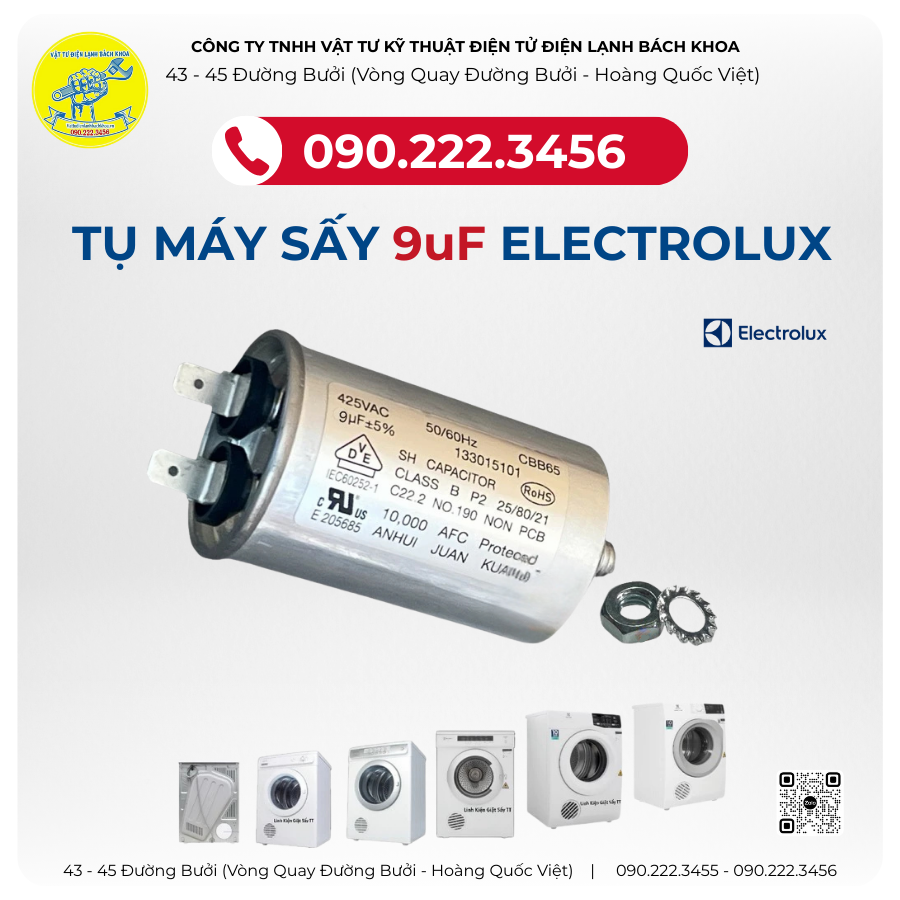 Tụ Máy Sấy 9uF Electrolux Hoàng Hoa Thám - 090.222.3456
