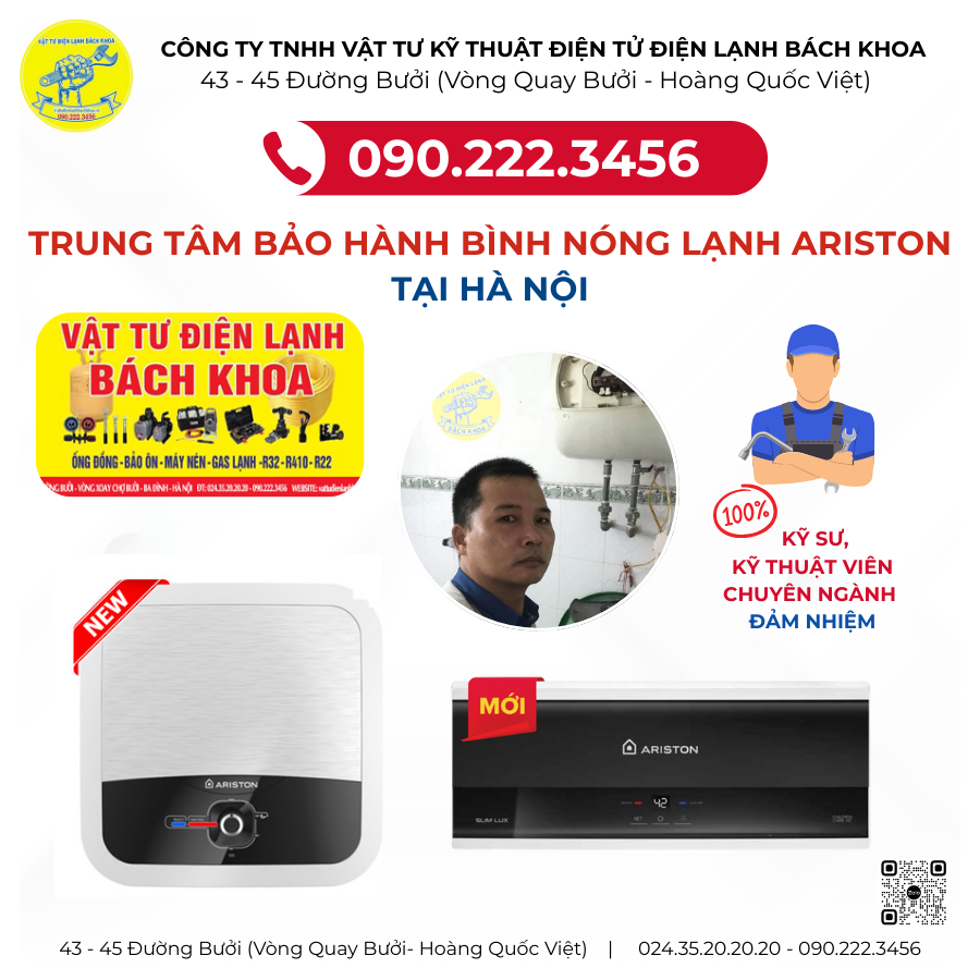 Trung tâm bảo hành bình nóng lạnh Ariston tại Tôn Thất Tùng - 090.222.3456- 090.222.3455