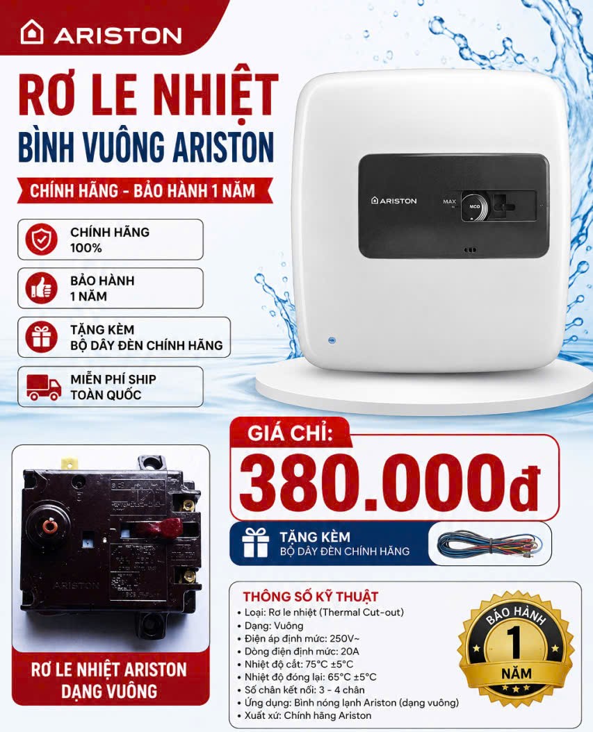 BÁN RƠ LE NHIỆT BÌNH NÓNG LẠNH ARISTON VUÔNG CHÍNH HÃNG - 0902223456