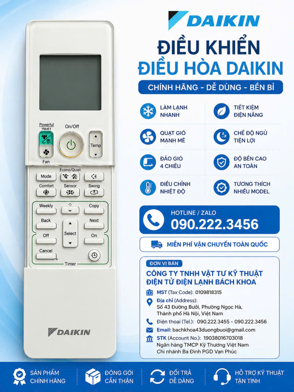 Cửa Hàng Bán Điều khiển điều hòa Daikin Chính Hãng