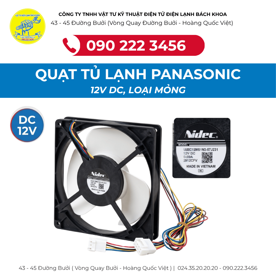 Quạt tủ lạnh Panasonic 12V DC, loại mỏng - 0902223456