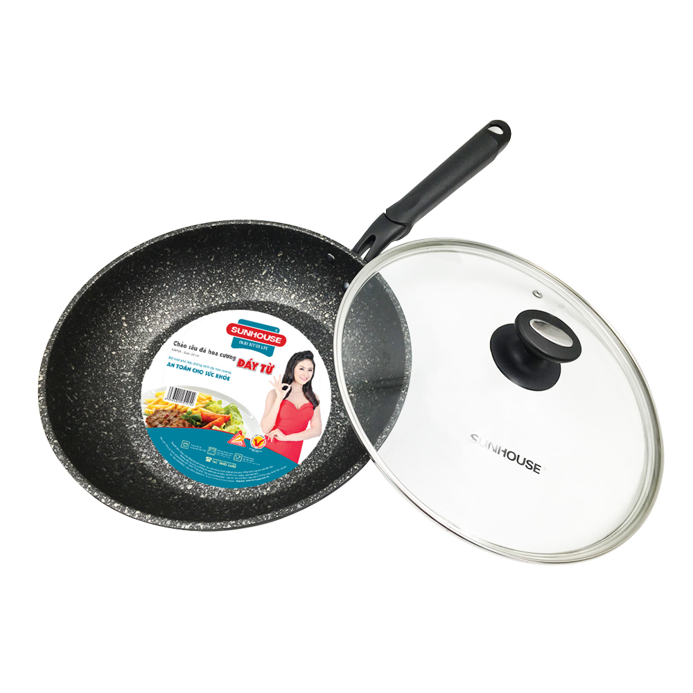 Chảo sâu lòng có vung hoa cương Sunhouse SWP28 (28cm)