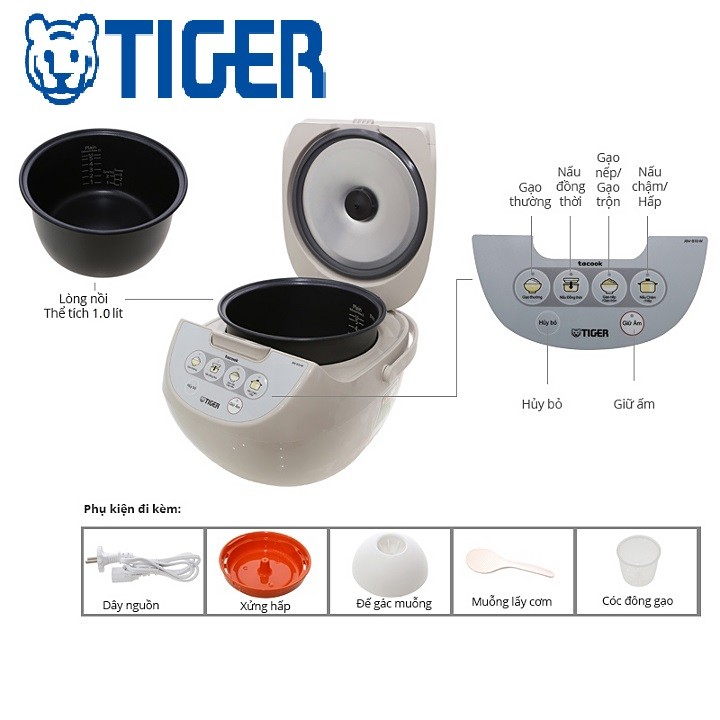 Nồi cơm điện Tiger JBV-B10W, dung tích 1.0L - JBV-S10W