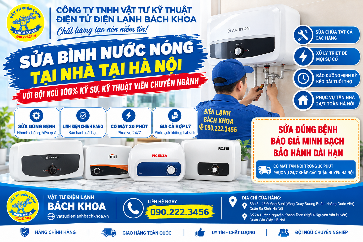 Sửa bình nước nóng tại nhà tại Hà Nội 0902223456 - Với đội ngũ 100% kỹ sư, kỹ thuật viên chuyên ngành