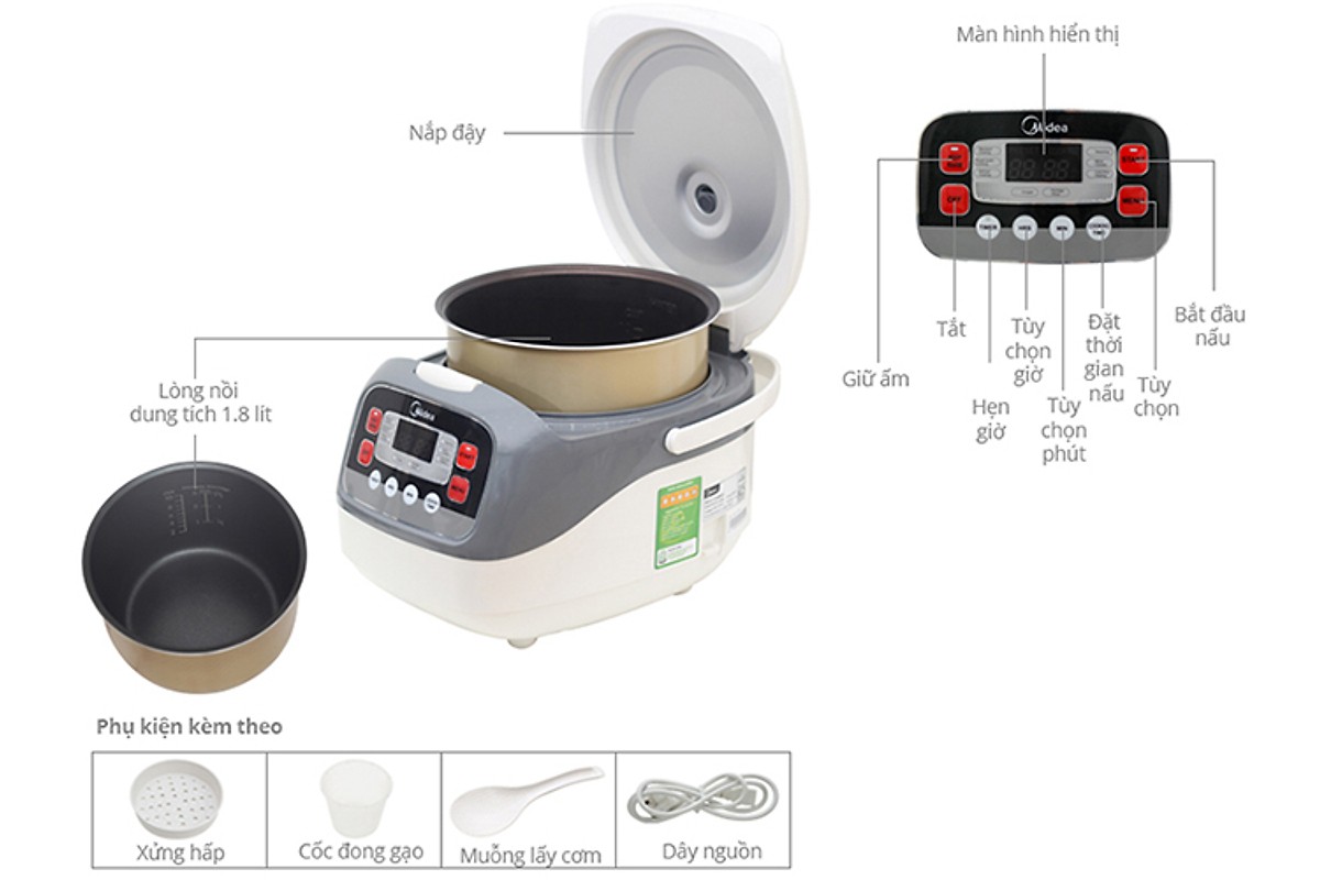 Nồi cơm điện tử Midea MR-SC18MB - 1.8L - hàng chính hãng
