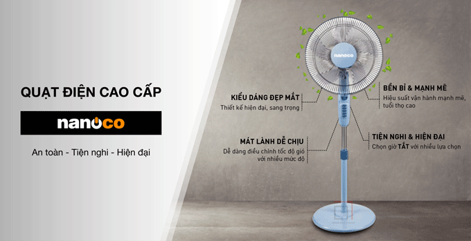 Quạt đứng Nanoco NSF1620BL-RC (Màu xanh)