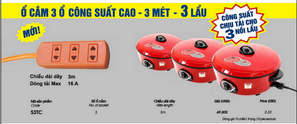 Ổ cắm công suất cao Lioa S3TC (Dây 3m)