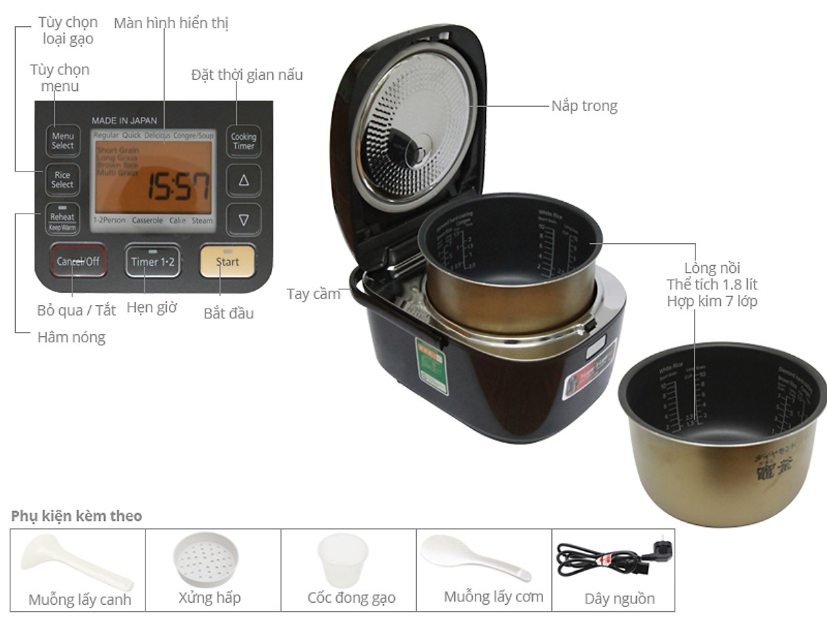 Nồi cơm điện tử Panasonic PANC-SR-HB184KRA - 1.8 Lít - Hàng chính hãng