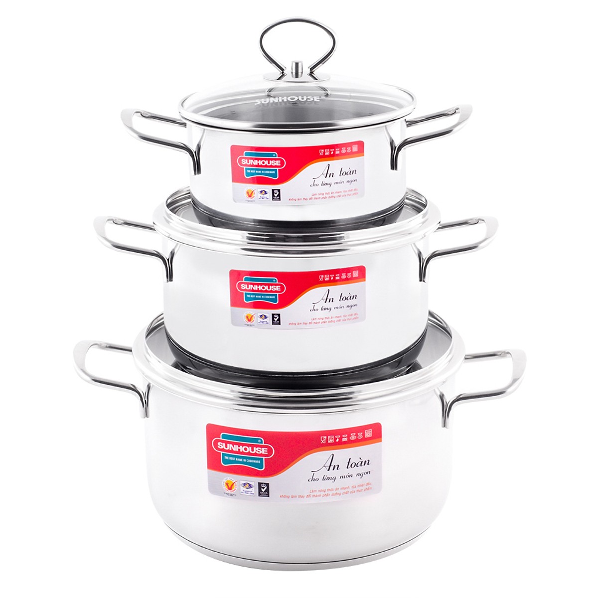 Bộ nồi Inox 3 đáy quai đũa cao cấp Sunhouse SH888