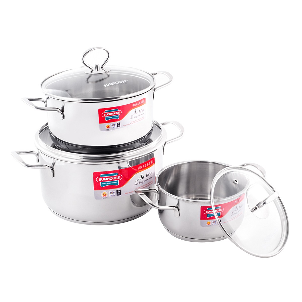 Bộ nồi Inox 3 đáy quai đũa cao cấp Sunhouse SH888