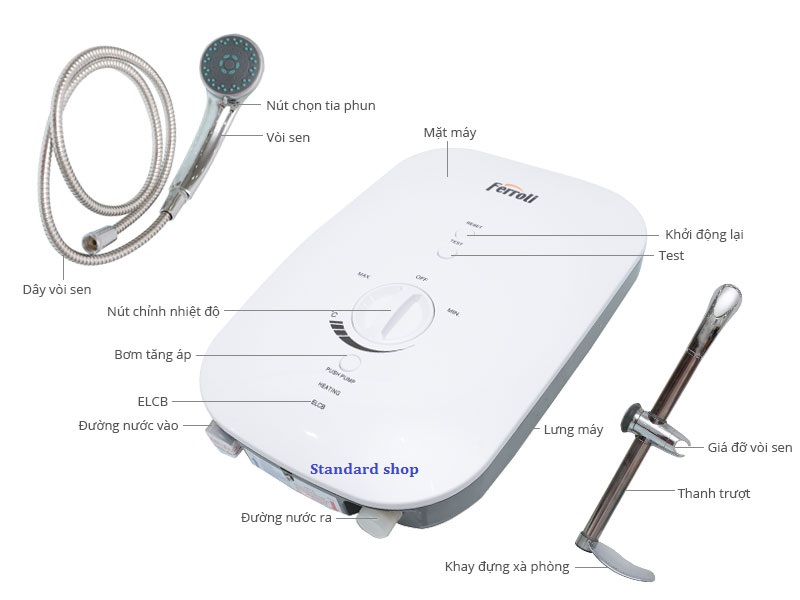 Máy nước nóng trực tiếp có bơm Ferroli Divo SSP 4.5S 4500W