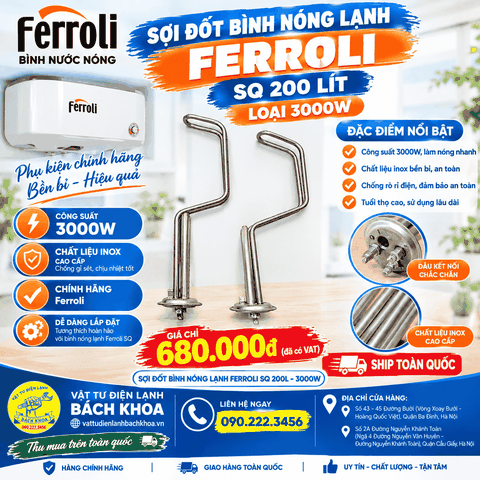 Sợi đốt bình nước nóng Ferroli SQ 200L công suất 3000W chính hãng tại Phường Đồng Nhân - 0902223456