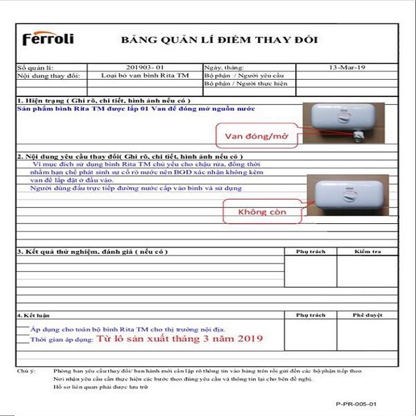 Bình nước nóng trực tiếp Ferroli RITA TM  ( Giá bán buôn)