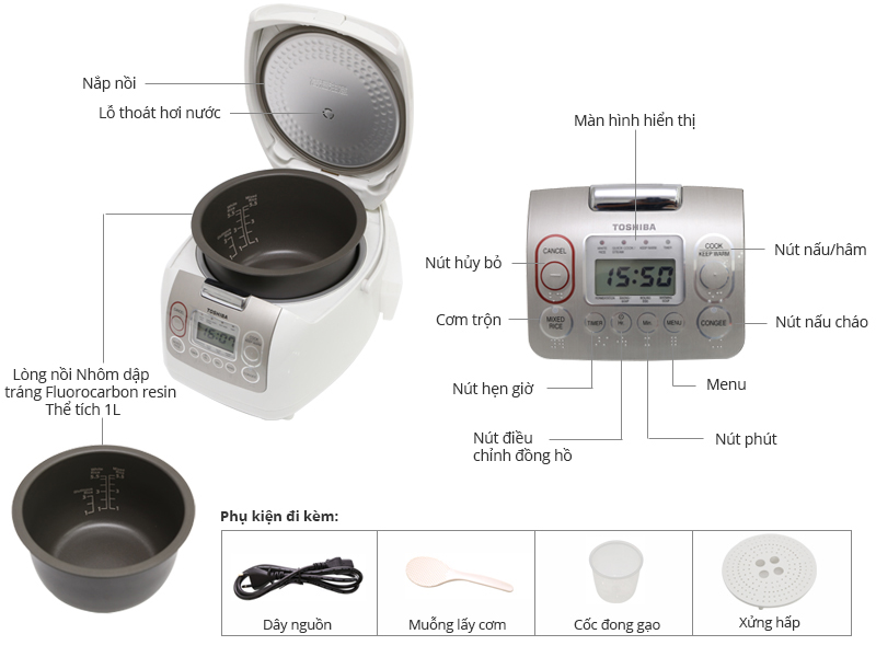 Nồi cơm điện tử Toshiba 1 lít RC-10NMFVN