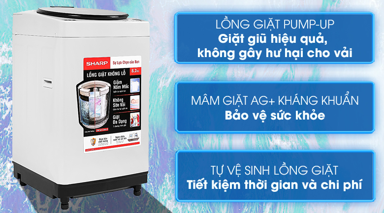 Máy giặt cửa trên Sharp 8.2 kg ES-W82GV-H