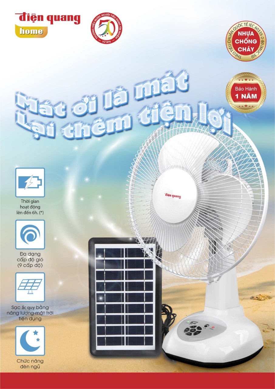 Quạt Sạc Đa Năng Cao Cấp Điện Quang 01, Màu Trắng Pin 4500mah, Quạt Tích Điện