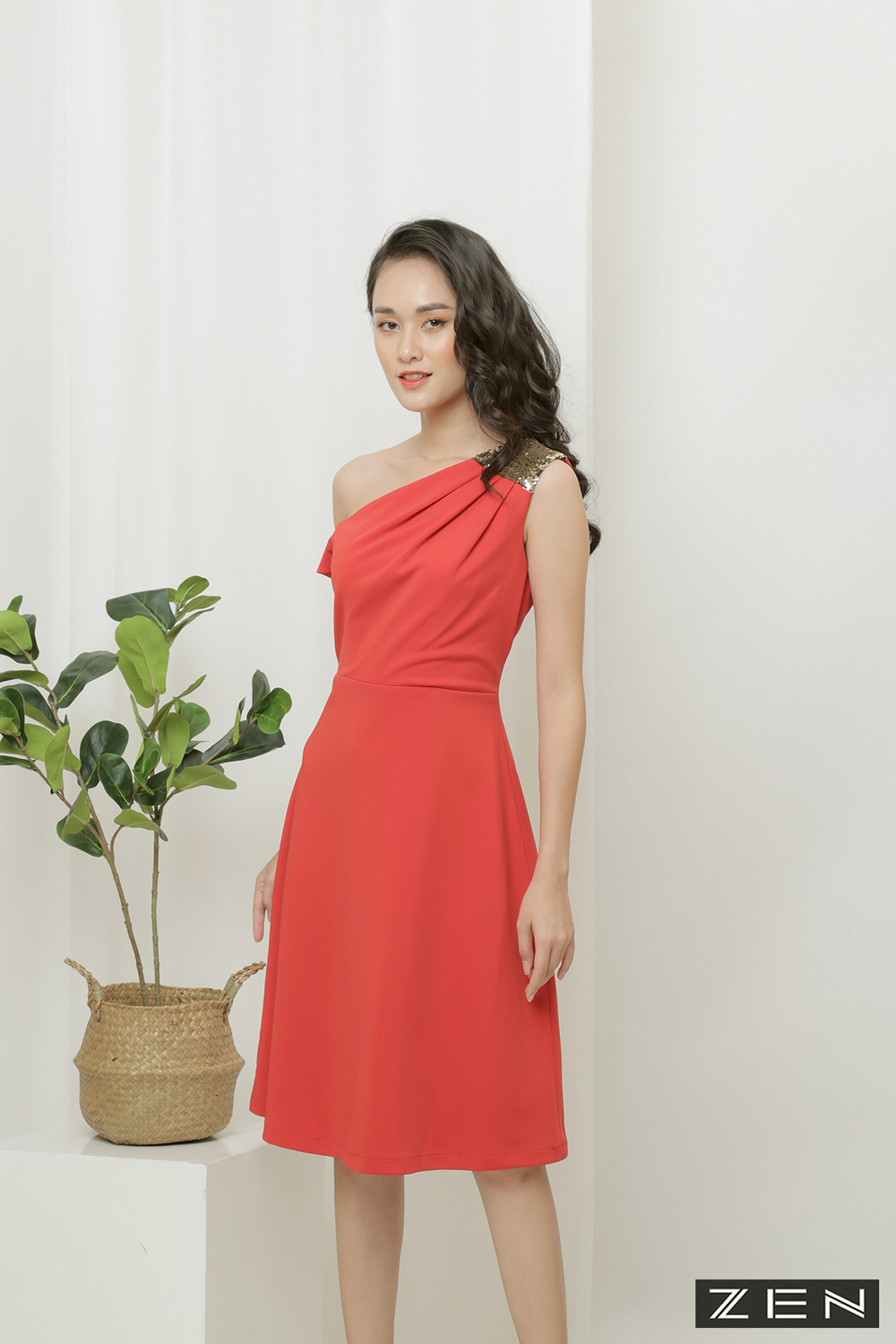 Váy xòe tím đỏ cuốn hoa - 3952