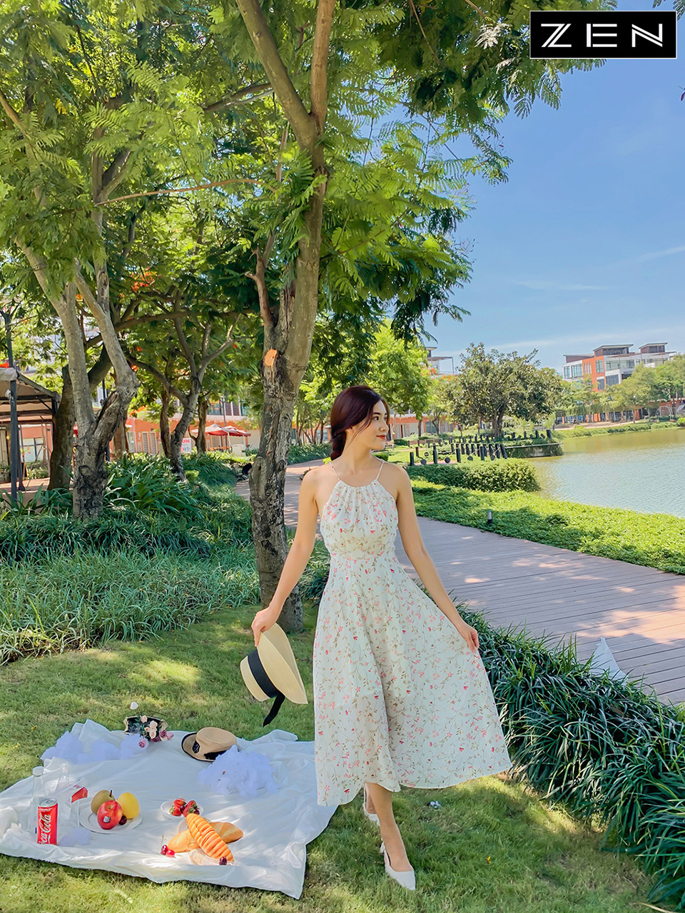 20/V069/04 VÁY MAXI+VÁY 2 DÂY, HOA HỒNG Zen Fashion