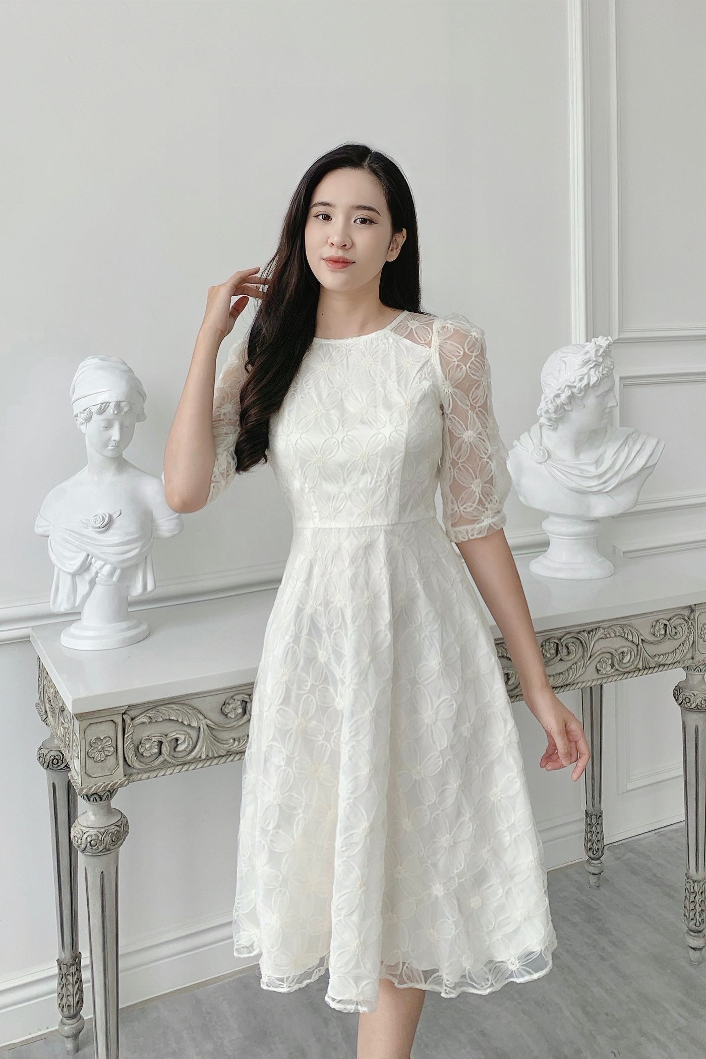 Váy đầm ren trắng form xòe - PANPAN.VN
