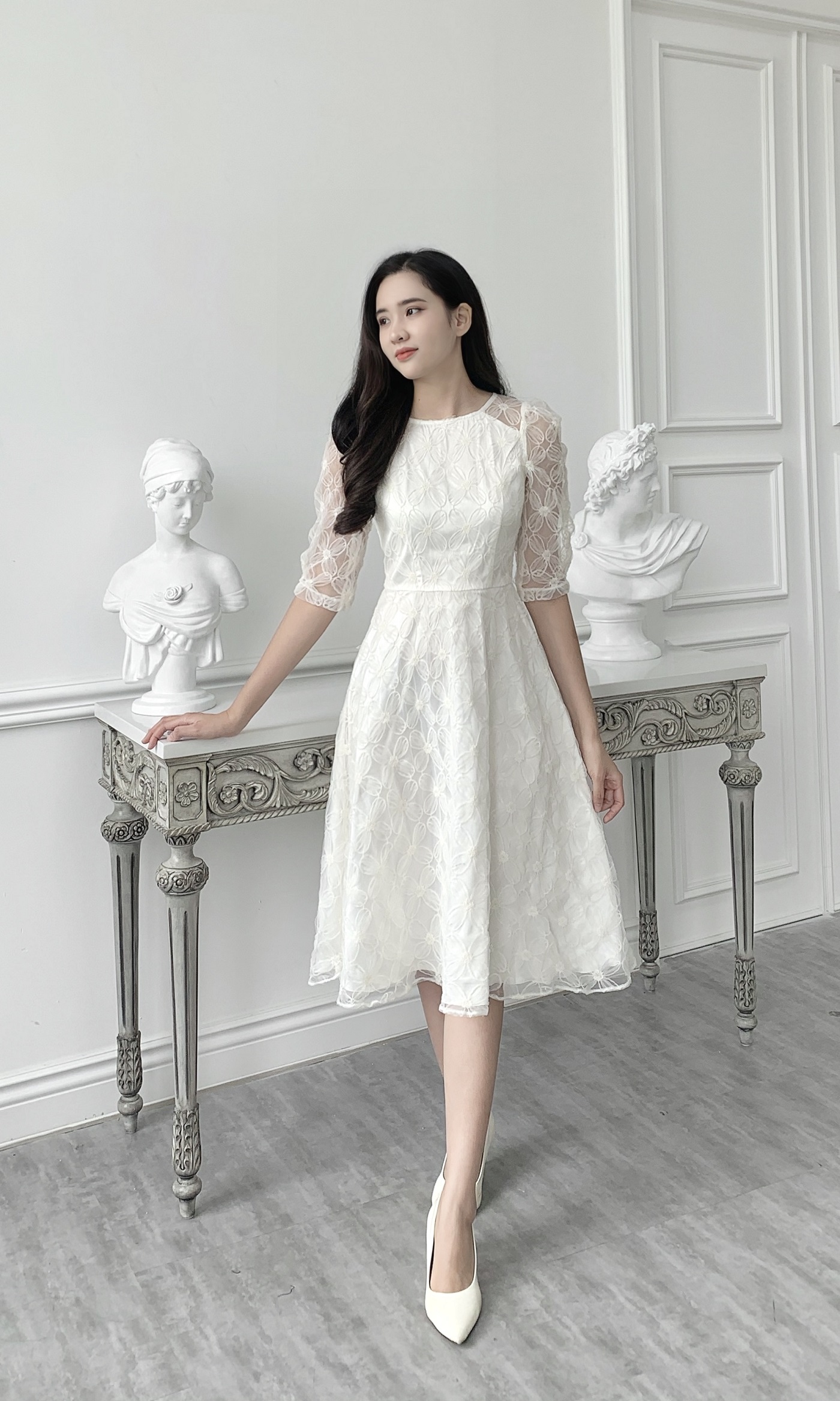 Đầm thiết kế, đầm xòe trắng ren có mút ngực dự tiệc váy cưới - Đầm, váy nữ  | ThờiTrangNữ.vn