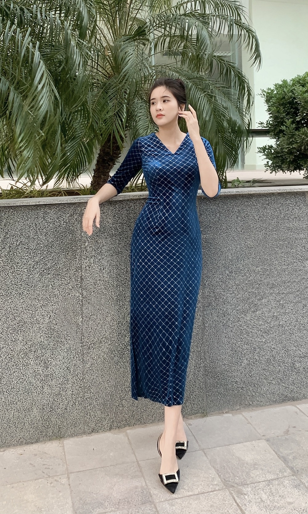 Oooo Váy Cho Nữ Váy Nhung Vàng Phong Cách Phương Tây Váy Dài Sườn Xám Lót  Dày Qua Đầu Gối Cho Nữ | Lazada.vn