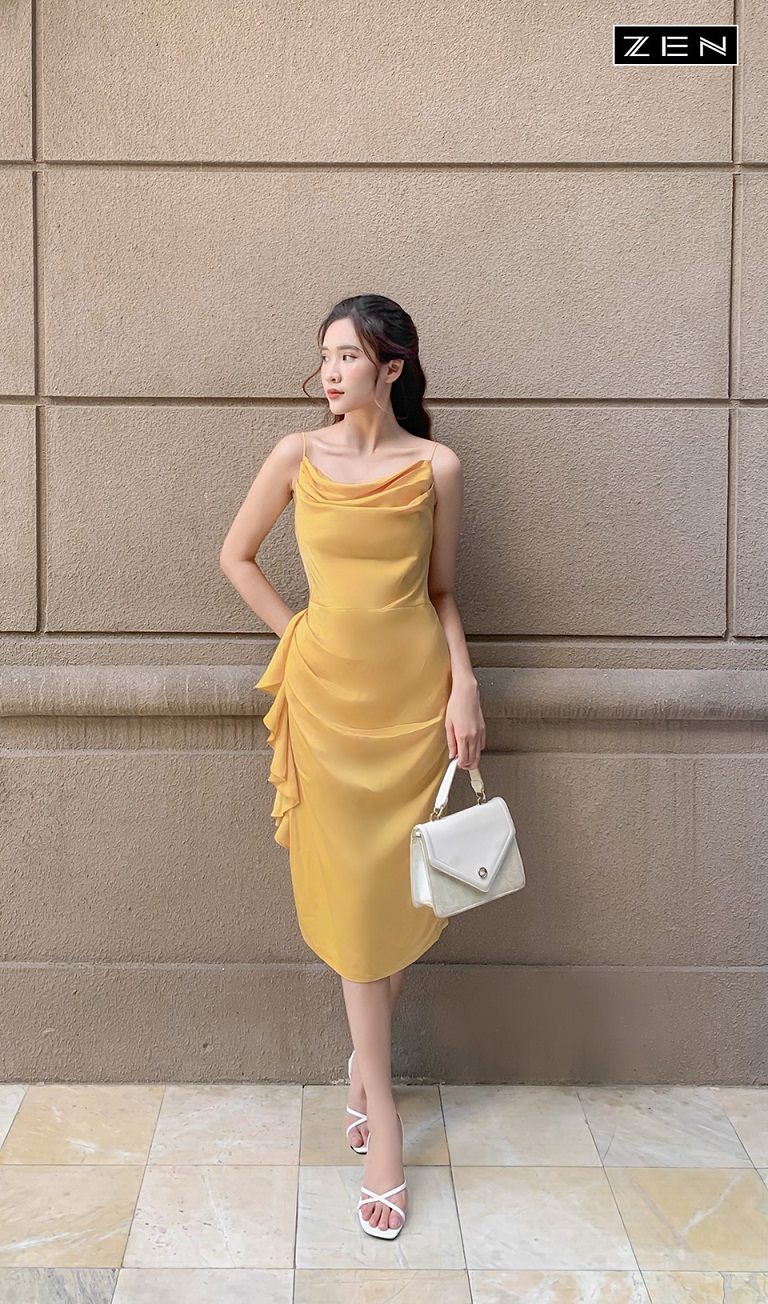 Váy có dây rút - Màu vàng nhạt/Hoa văn - Ladies | H&M VN