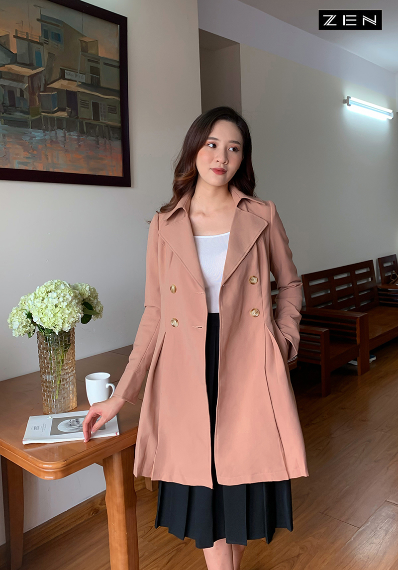 DG 20/A015/M/02/ÁO KHOÁC, CỔ 2 VE, ĐAI EO, BE