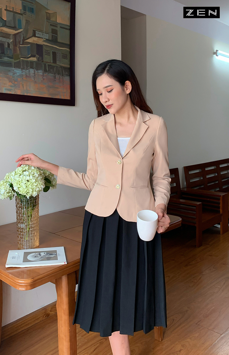 DG 20/A024/L/02/ÁO VEST, CỔ 2 VE, DT, 2 CÚC, BE