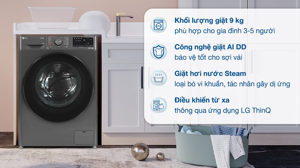Máy giặt LG FV1409S4M AI DD Inverter 9 kg