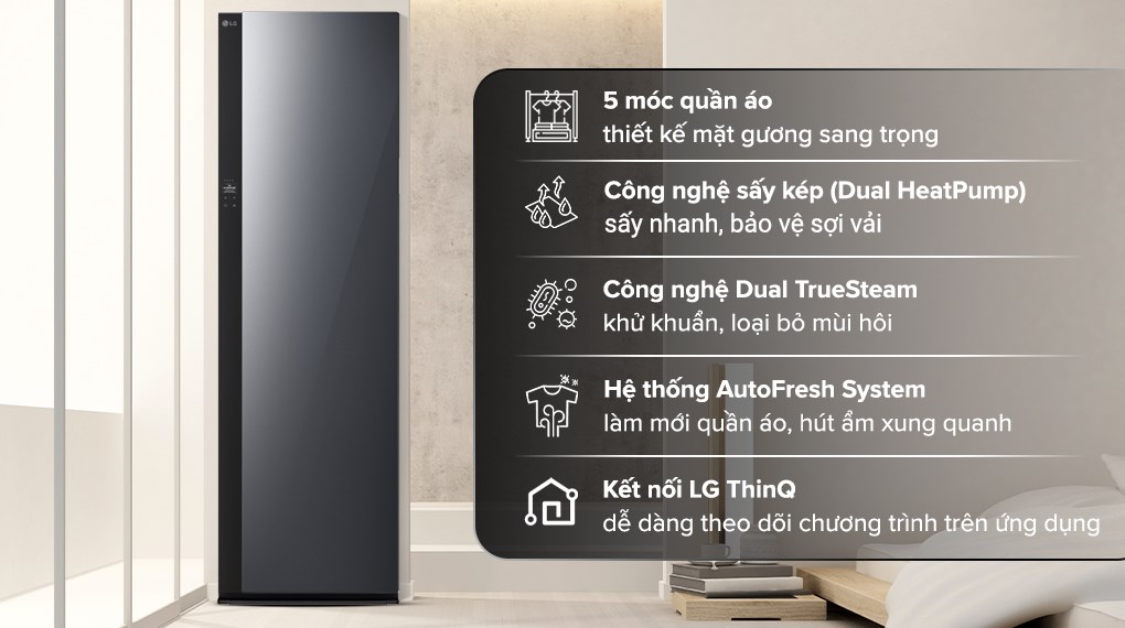 Tủ chăm sóc quần áo thông minh LG SC5GMR80H Styler Inverter 5 móc