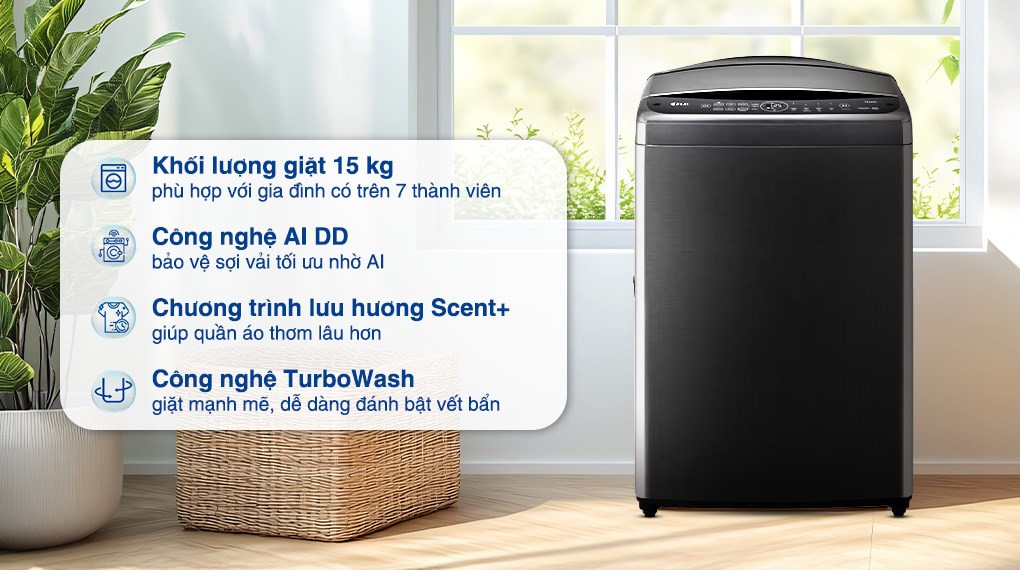 Máy giặt LG TV2515DV5J AI DD Inverter 15 kg