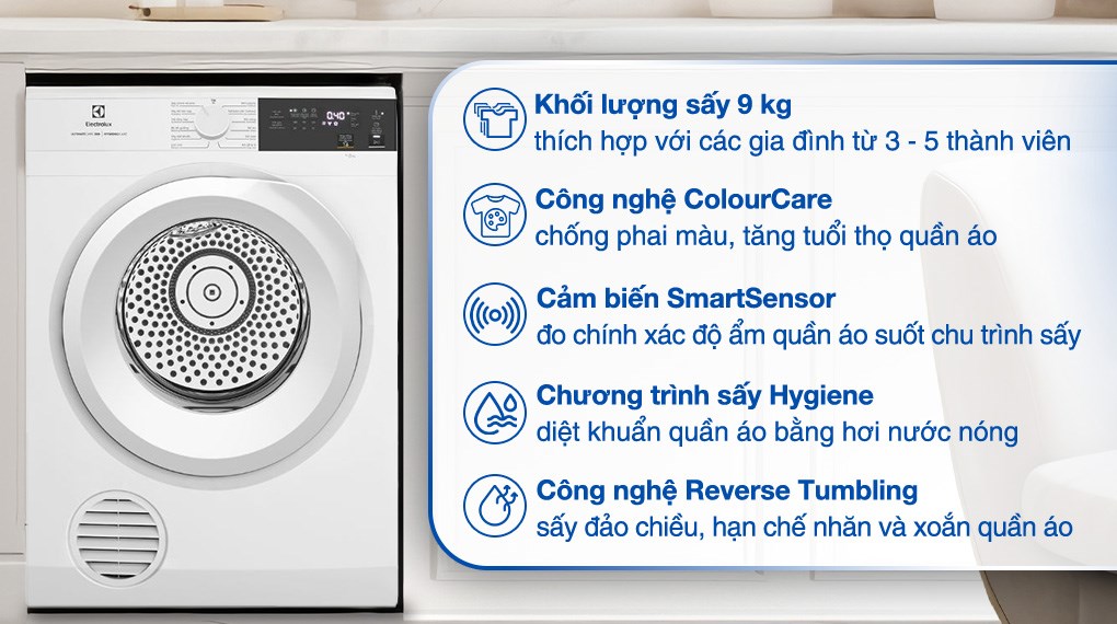 Máy sấy thông hơi Electrolux EDV904H3WC ltimateCare 9 kg