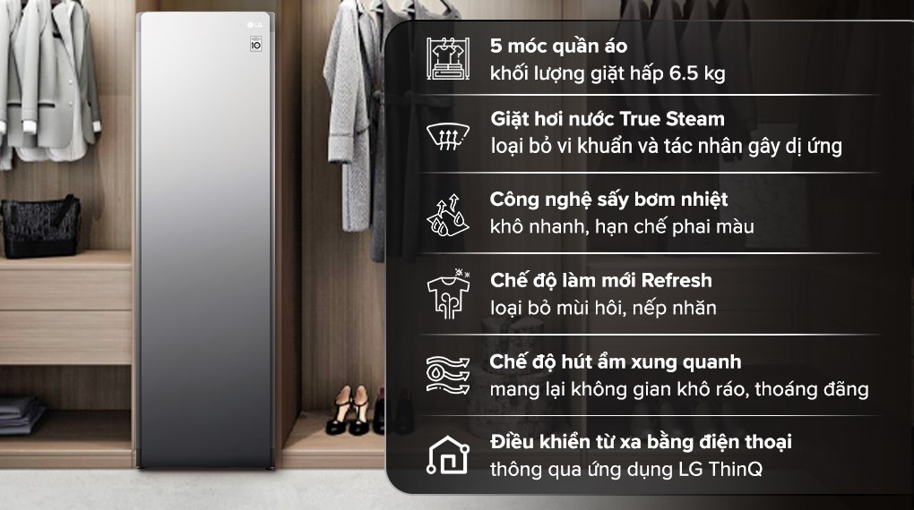 Tủ chăm sóc quần áo thông minh LG S5MB Washtower Styler Inverter 5 móc