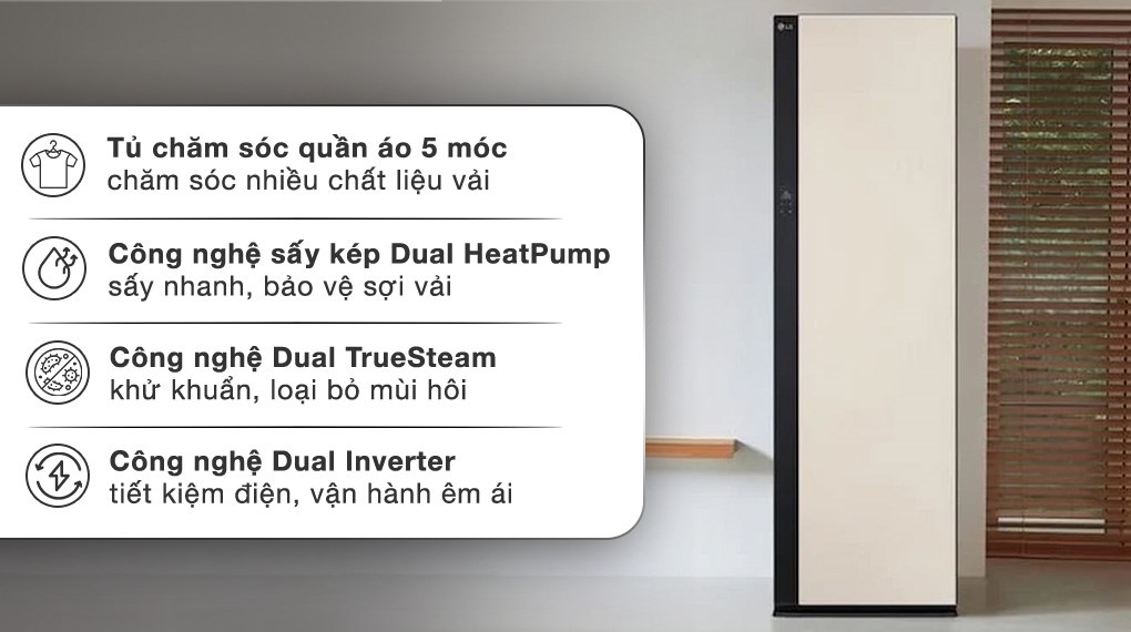 Tủ chăm sóc quần áo thông minh LG SC5MBR80H Styler Inverter 5 móc