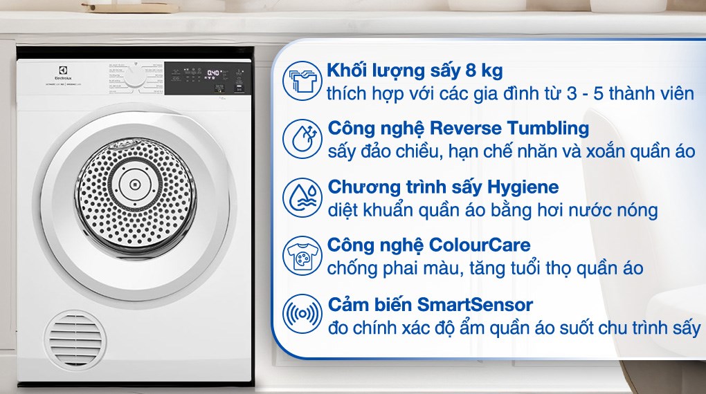 Máy sấy thông hơi Electrolux EDV804H3WC UltimateCare 8 kg