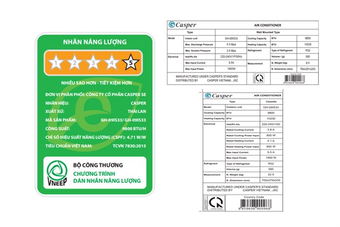 Điều hòa Casper GH-09IS33 2 chiều Inverter 1HP