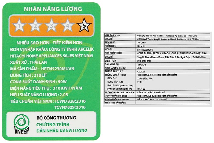 Tủ lạnh Hitachi HRTN5230MUVN Inverter 210 lít