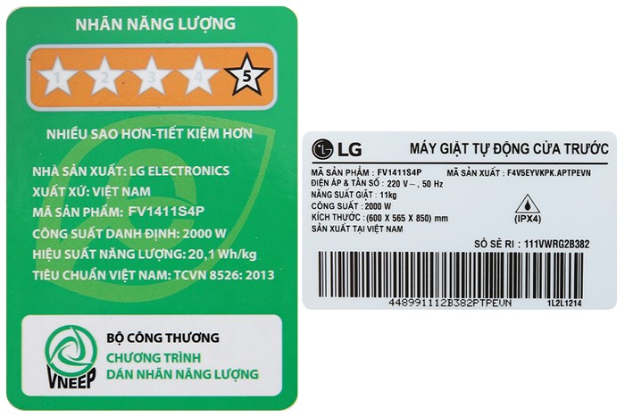 Máy giặt LG FV1411S4P AI DD Inverter 11 kg