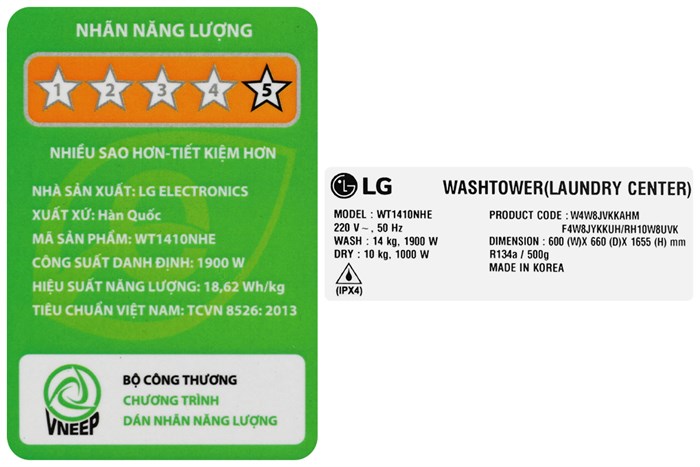Tháp giặt sấy LG WashTower WT1410NHE Inverter giặt 14 kg - sấy 10 kg
