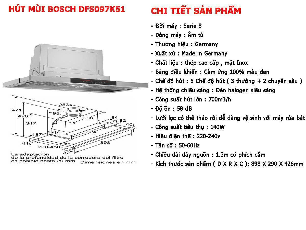 Máy hút mùi âm tủ Bosch DFS097J50B