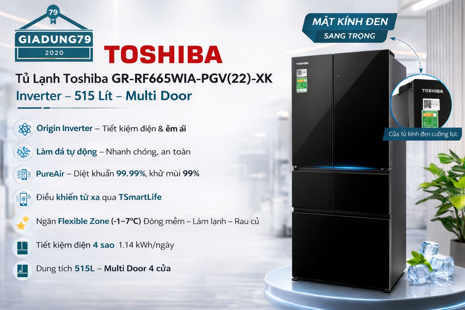 Tủ lạnh Toshiba GR-RF665WIA-PGV(22)-XK Inverter 515 lít Multi Door