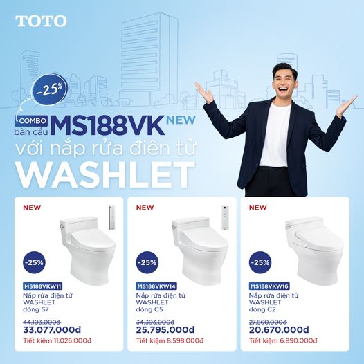 ƯU ĐÃI 25% BÀN CẦU MỘT KHỐI MS188VK KẾT HỢP WASHLET: KHỎE KHOẮN - HIỆN ĐẠI - SẠCH SẼ
