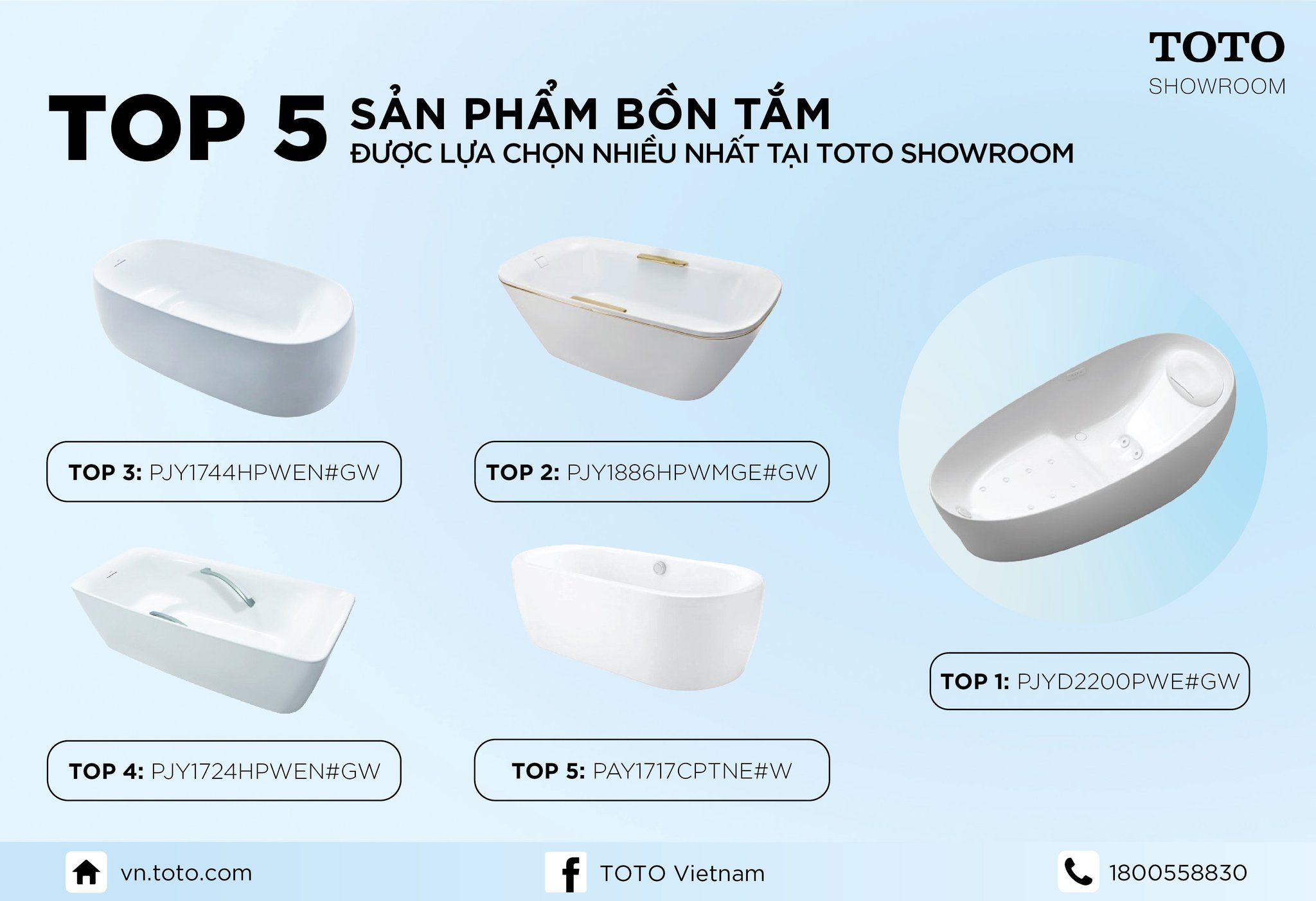 TOP 5 SẢN PHẨM BỒN TẮM ĐƯỢC LỰA CHỌN NHIỀU NHẤT TẠI TOTO SHOWROOM.