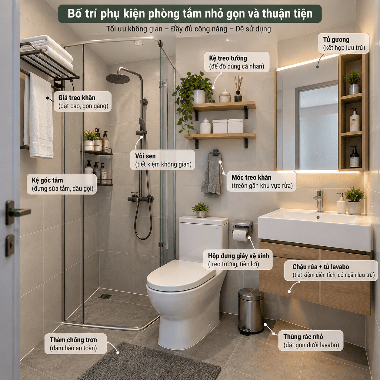Hoàn thiện phòng tắm nhỏ: chọn phụ kiện theo thứ tự nào?