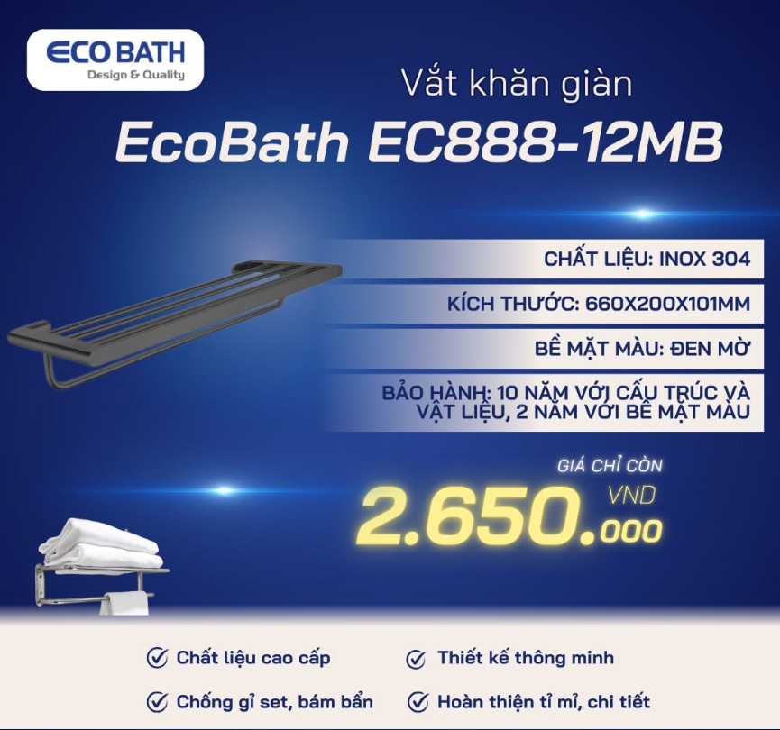 Phụ kiện Ecobath màu đen – Xu hướng thiết kế phòng tắm hiện đại, sang trọng